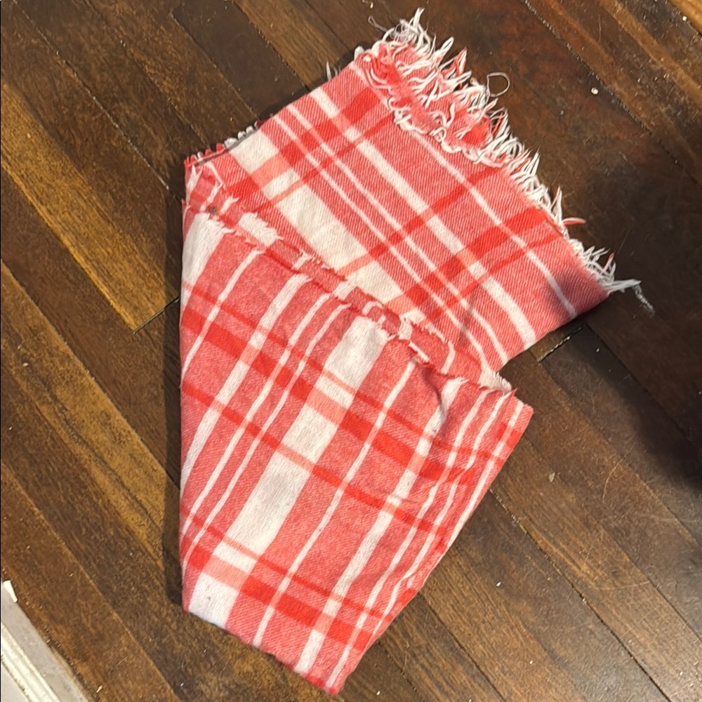 Red and White Plaid Blanket Scarf